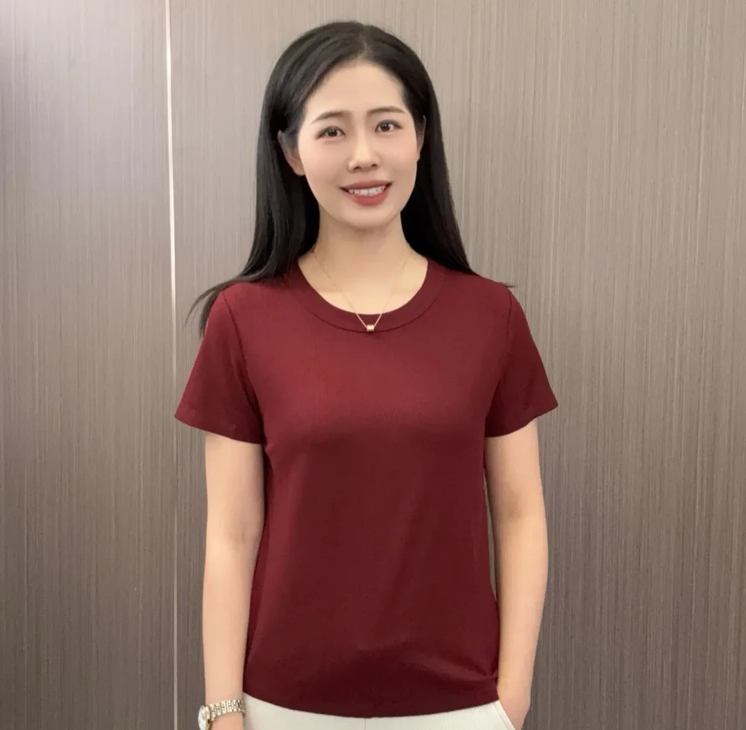 新款夏季百搭纯色小圆领简约显瘦女士短袖t恤时尚洋气棉打底衫