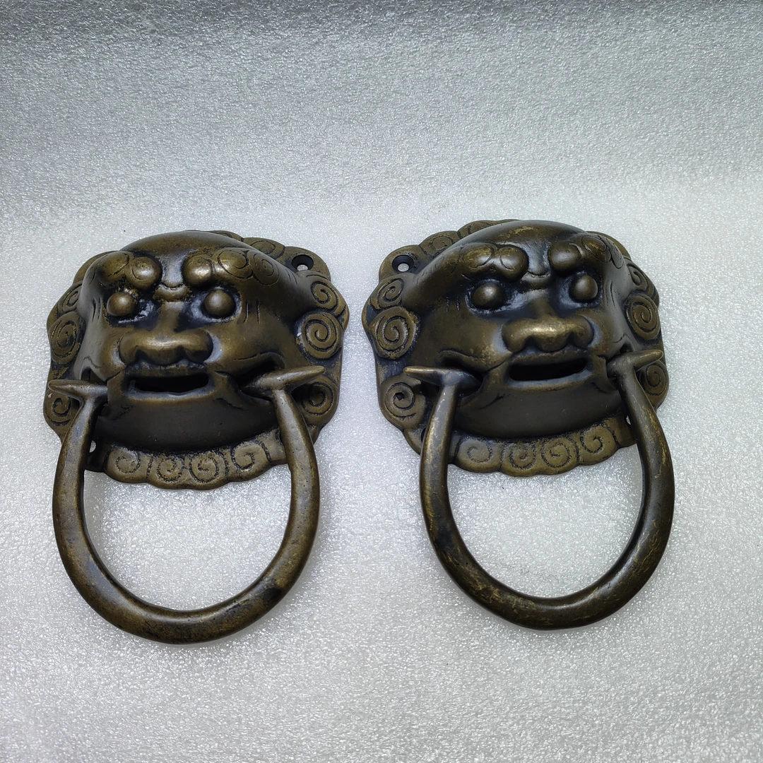 老式铜兽头门环一对，古朴厚重包浆圆润收藏佳品实物拍摄古色古香