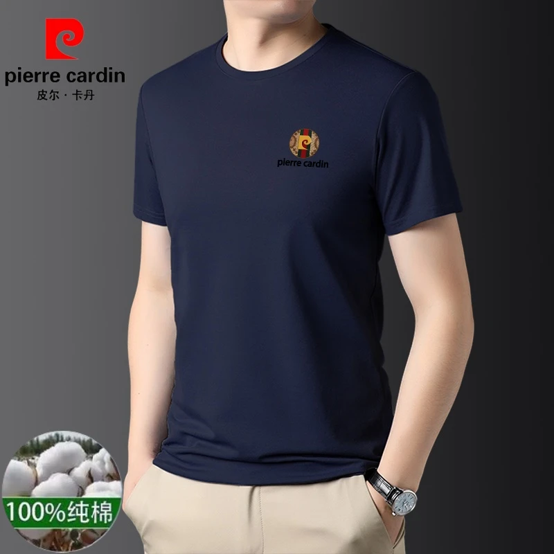 皮尔卡丹正品夏季短袖T恤男士圆领休闲时尚百搭纯棉运动体恤衫男