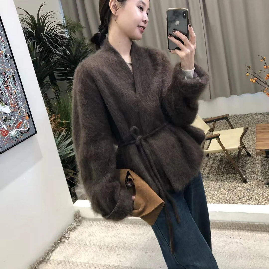 优渥老钱JI简奢松'弛高级感羊绒拉毛2025复古慵懒外套显瘦气质女