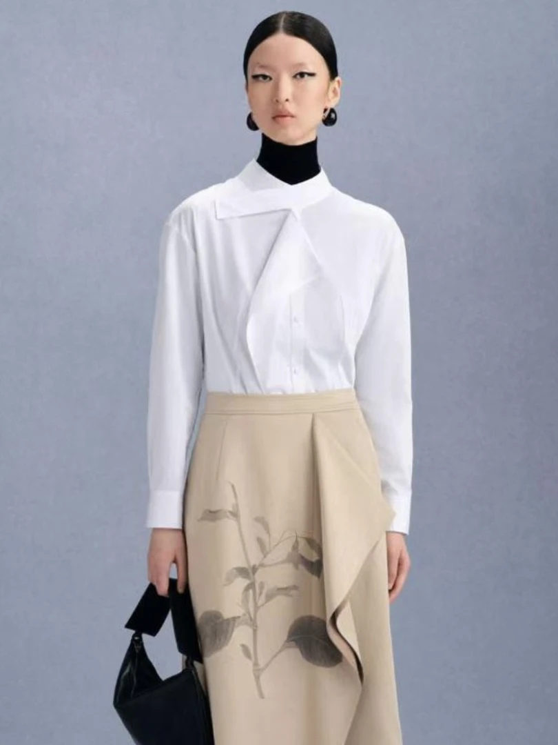 LA MAISON JADE玉琼纯棉不规则领衬衫