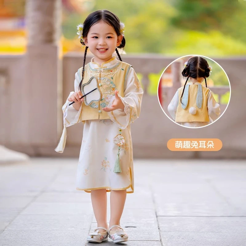 森惠里【澜月】女童汉服秋季套装2025新款小女孩儿童超萌旗袍古装