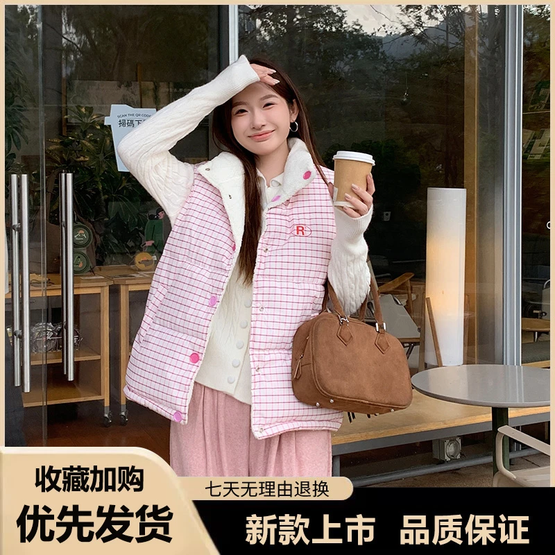 2025年新款美式复古加厚冬季两面穿立领高级感马甲无袖坎肩外套女