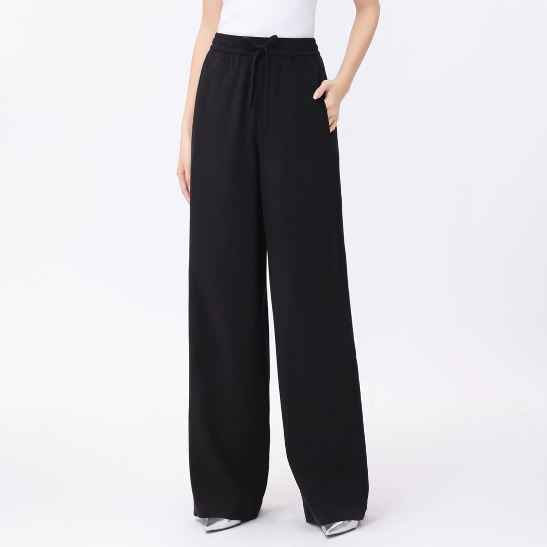 AMASS/阿玛施新款女装时尚休闲松紧腰口袋高腰垂感直筒裤5100552