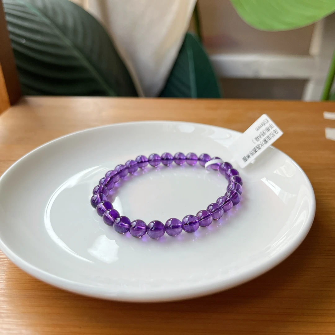 【郭老师】约6mm乌拉圭紫水晶圆珠单圈手串(特A级）