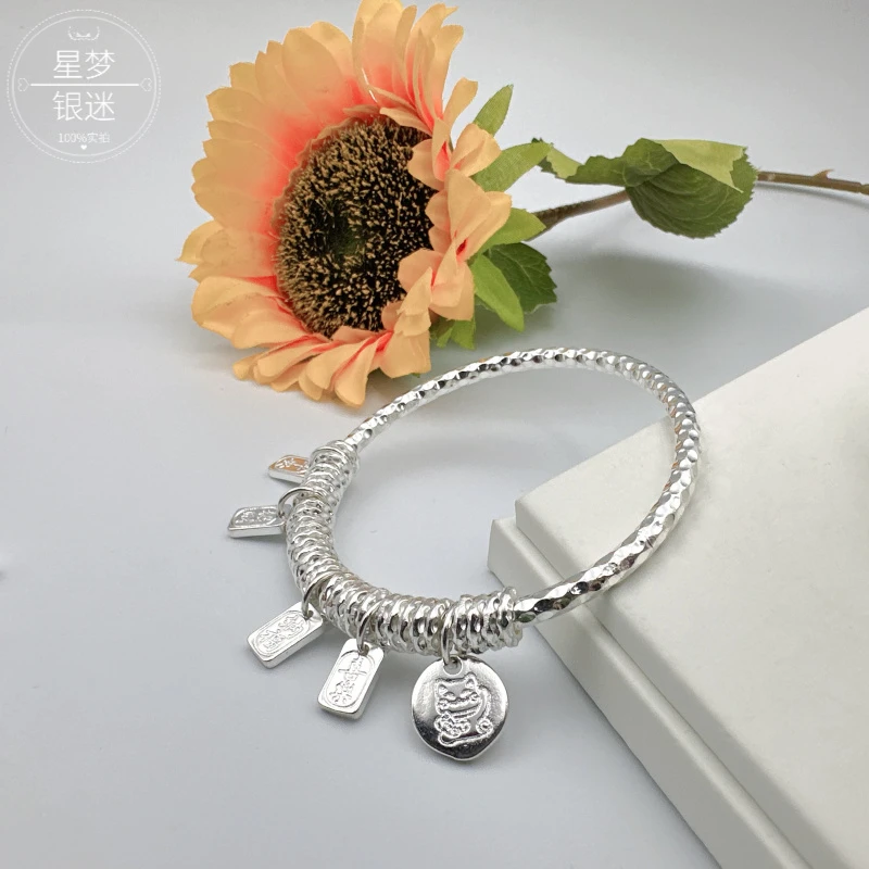 铜合金手镯 新款手镯女串珠盘缠吉言招财猫镯子年轻款闭口送女友