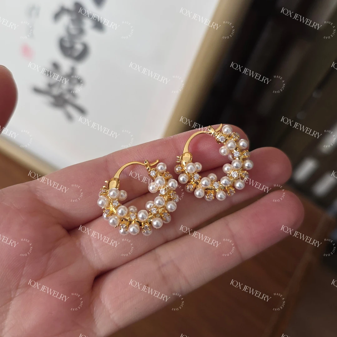 铜合金仿珍珠耳饰 米珠设计感珍珠耳扣112101