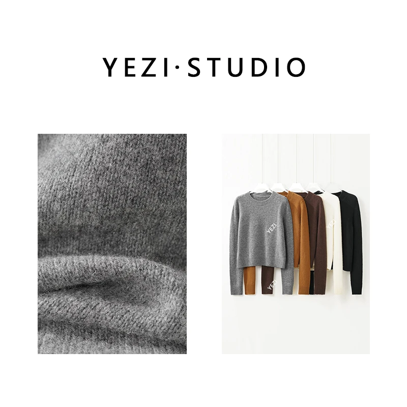 【暖绒】康宝.来羊.绒羊毛时髦短款圆领针织套头毛衣针织衫25418019