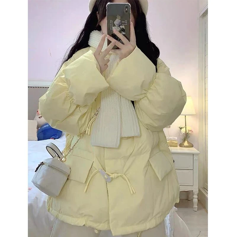 奶糯风牛角扣羽绒棉服女2024年冬季宽松立领面包服日系甜美学生