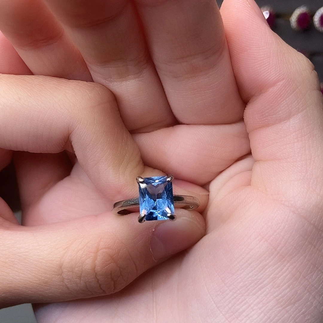 银S925镶嵌海蓝宝石戒圈