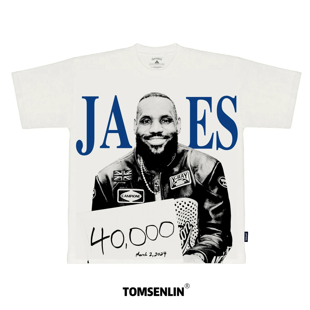 tomsenlin康丽印花2024S原创勒布朗詹姆斯4万分记录印花短袖T恤