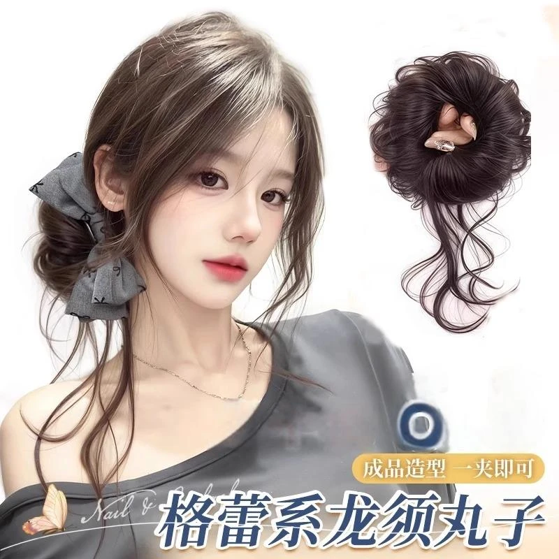 丸子头假发发圈古风龙须花苞头汉服盘发侧扎低马尾增发量蓬松神器