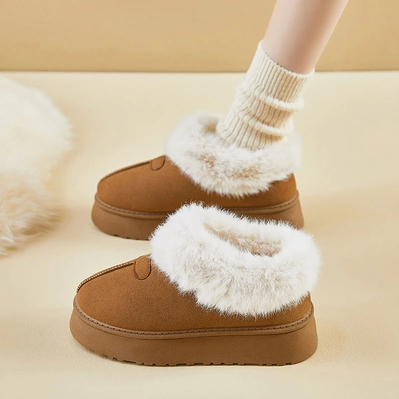 外穿一脚蹬面包鞋女款2025新款厚底皮毛一体雪地靴女冬季加绒棉鞋