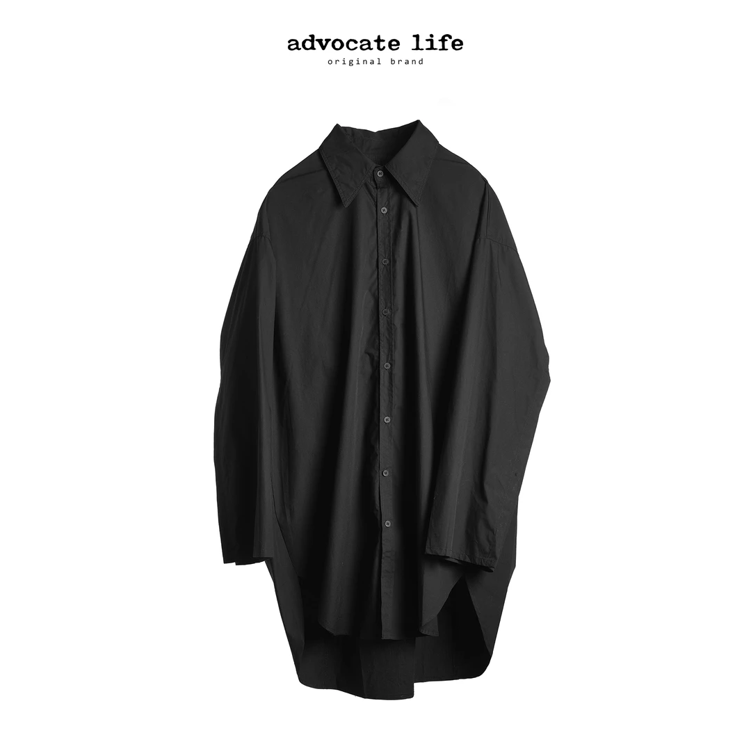 生活主张 Advocatelife新品时尚休闲中长款黑色长袖衬衫JQ121338