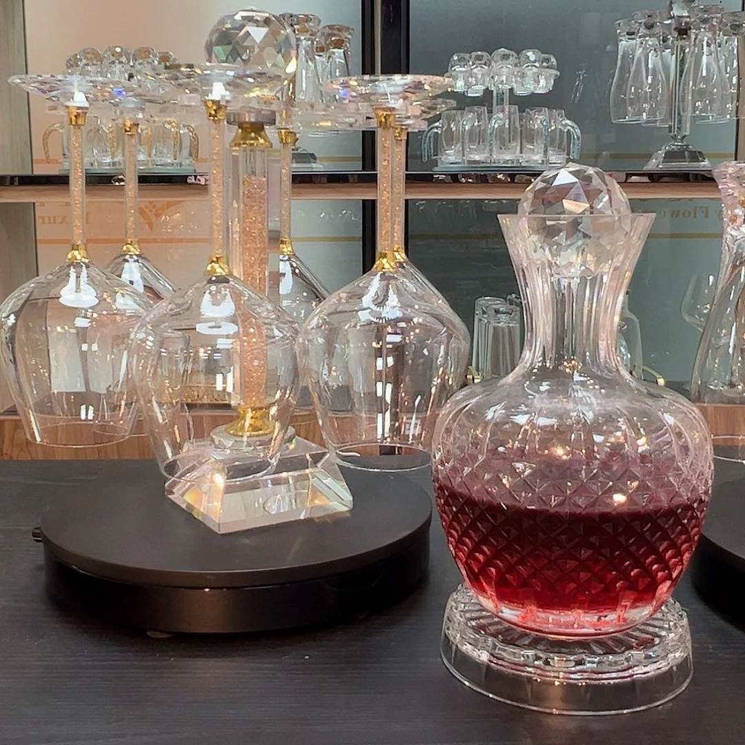 水晶玻璃手柄款4个红酒杯➕杯架