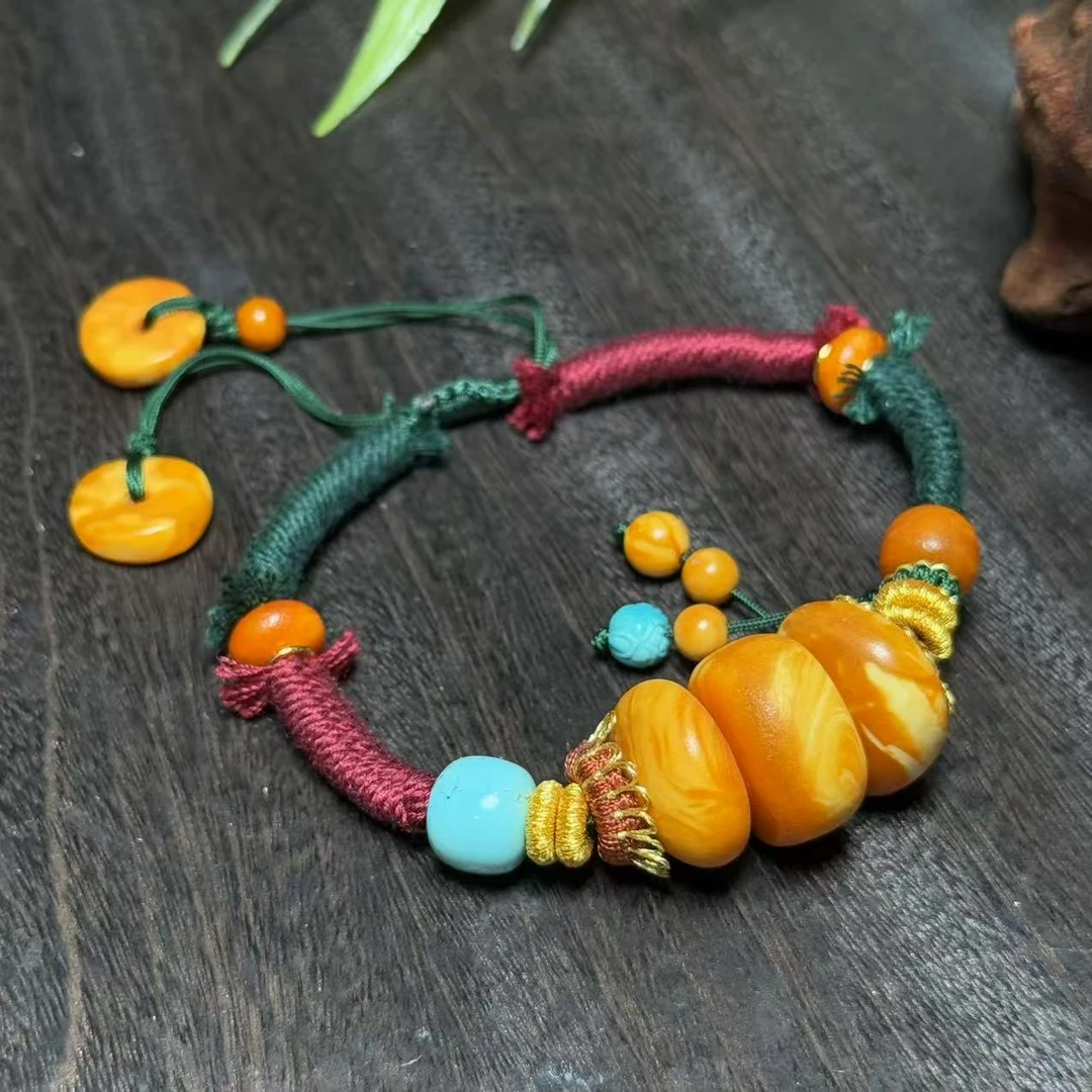 【壹芳珠宝】天然原矿琥珀蜜蜡饼子编织手绳（壹芳VIP专享版）