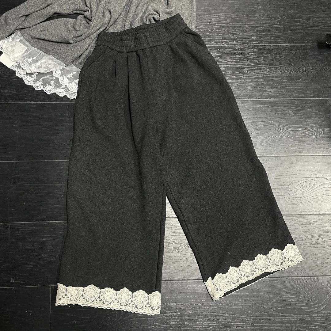 【 雨•美 推荐 】77859加绒休闲百搭花边阔腿裤