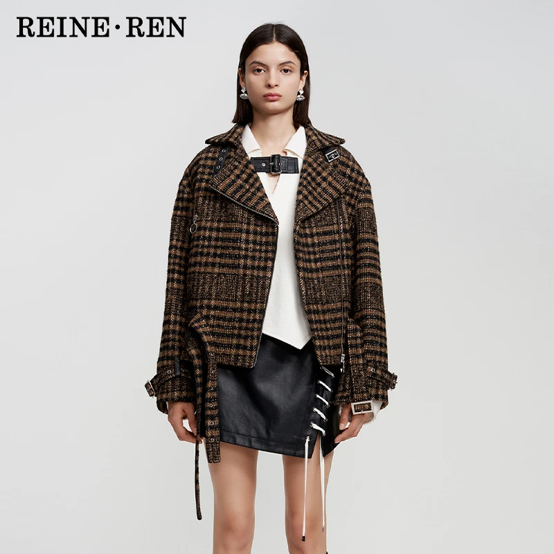 REINEREN设计师任茜秋冬新款花色复古格纹廓形外套