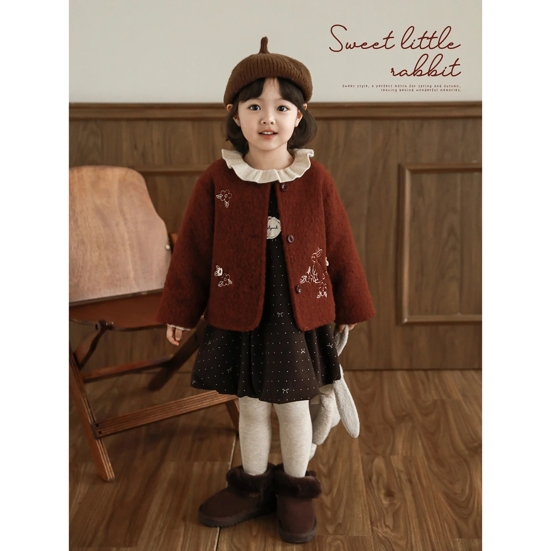 幼悠女童2025冬季新款美拉德风小兔外套加厚保暖儿童冬装潮D4634