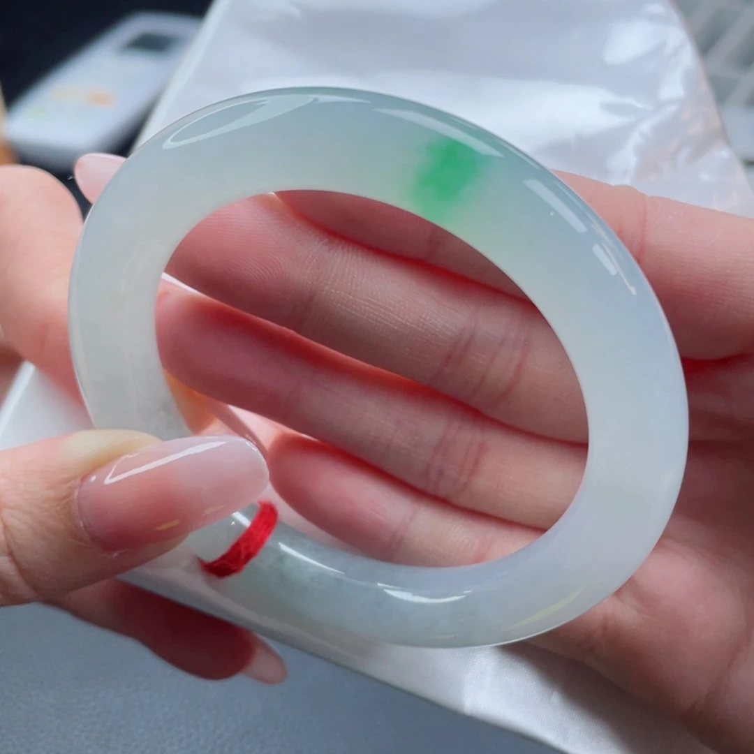 未镶嵌手镯翡翠54.0糯冰飘阳绿 惊破一瓯春 精致感23号