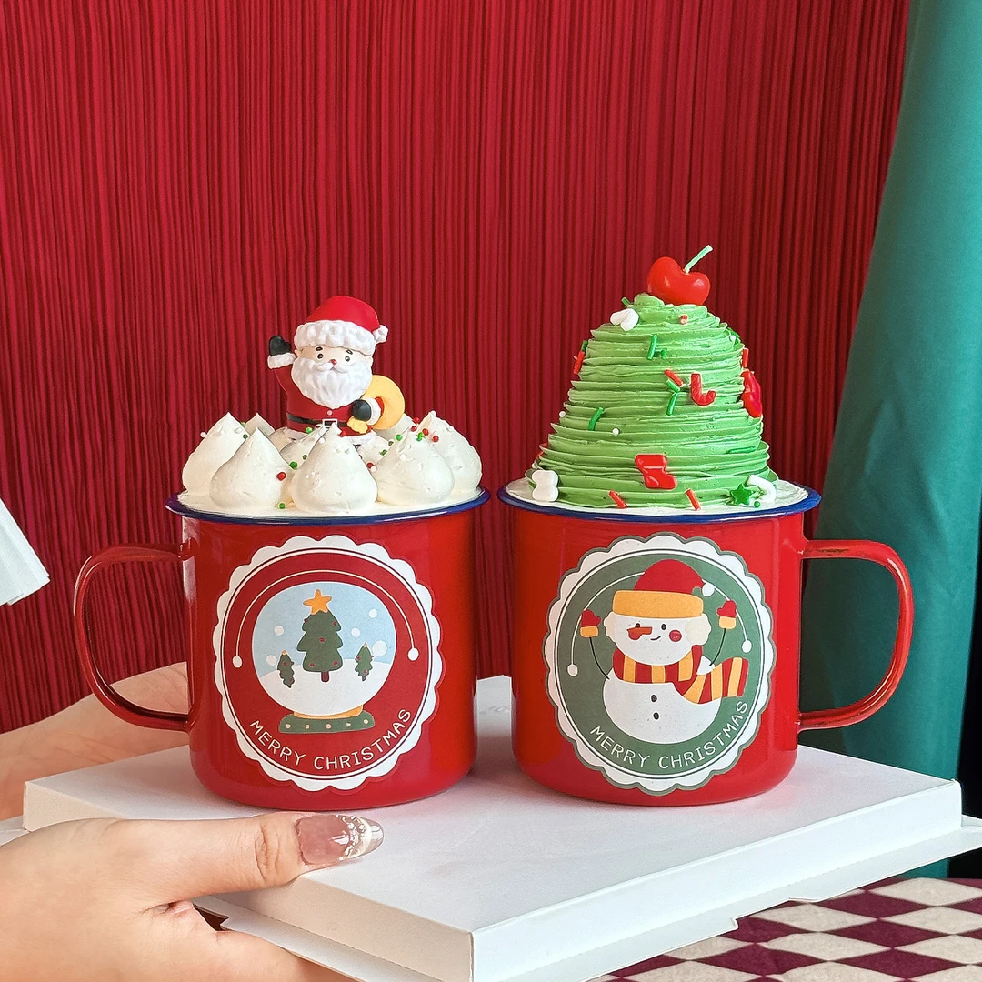 2026圣诞节红色搪瓷杯蛋糕装饰圣诞老人雪人平安夜甜品贴纸插件