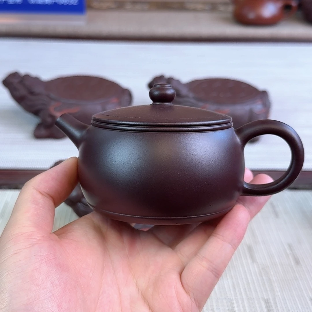 茶壶紫砂220cc老紫泥乐鼓全手工