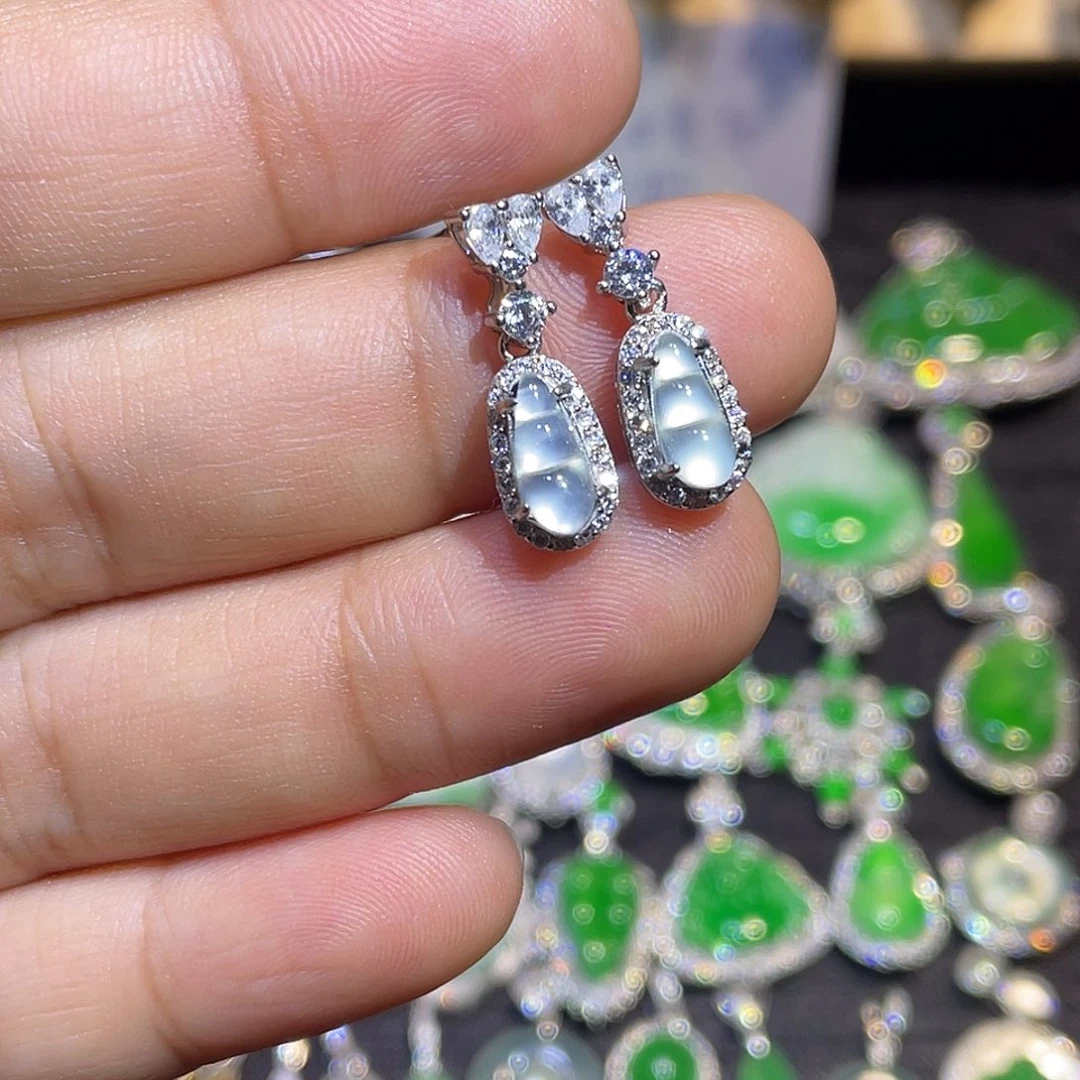 翡翠银S925镶嵌耳坠