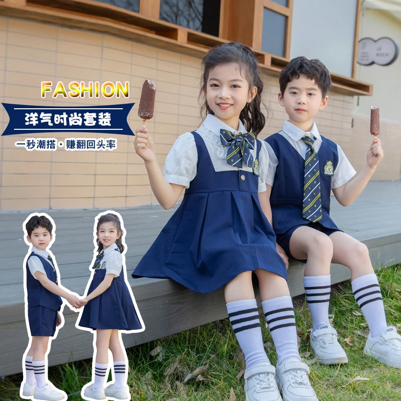 儿童夏季英伦风六一表演服毕业服班服校服套装裤子运动服