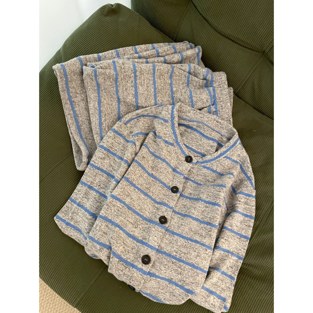 【软糯条纹】睡衣秋冬季女款长袖长裤德绒新款加厚保暖家居服套装