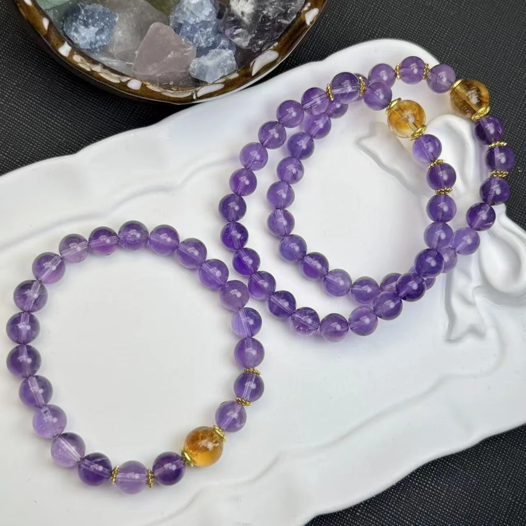 A309  【金榜题名】紫水晶+黄水晶设计款手串8mm【多样性发其一】
