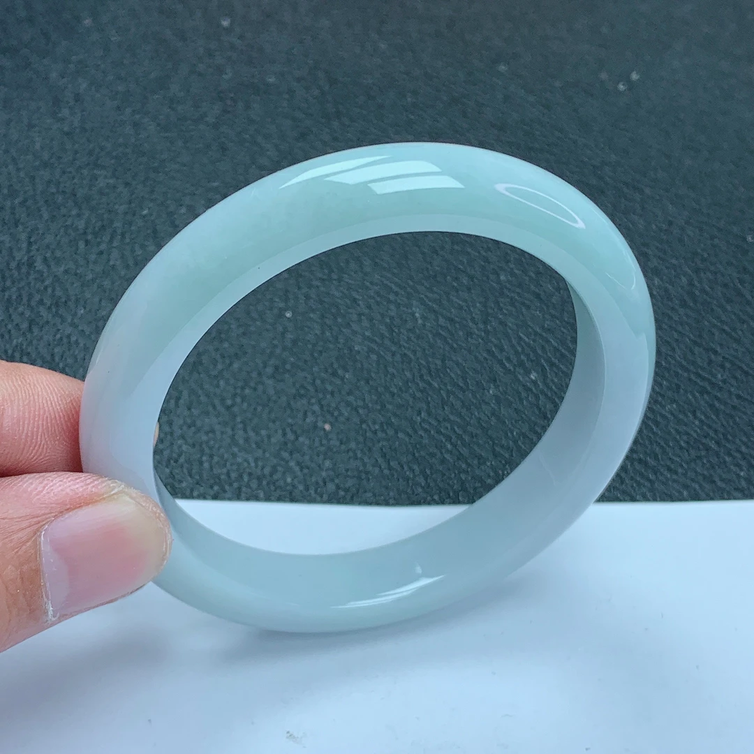 天然缅甸翡翠Ａ货手镯冰糯种白月光56.9圈口手镯