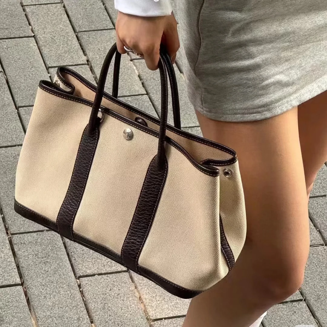 95新 Hermes/爱马仕 经典米棕色花园36手提包