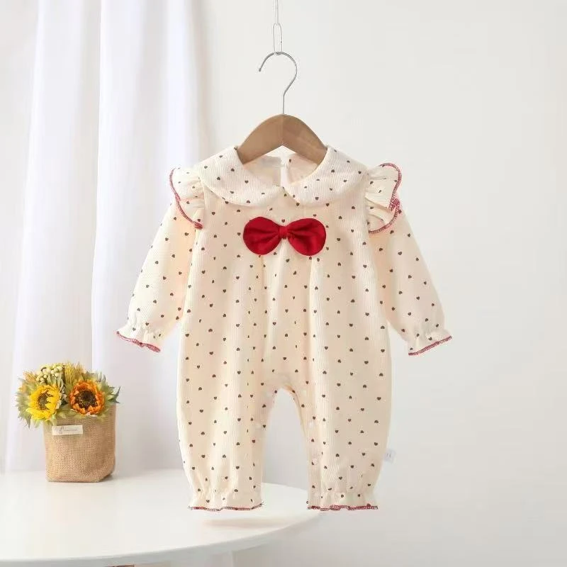 婴儿甜美连体衣服春秋款女宝宝哈衣爬服春秋公主风周岁