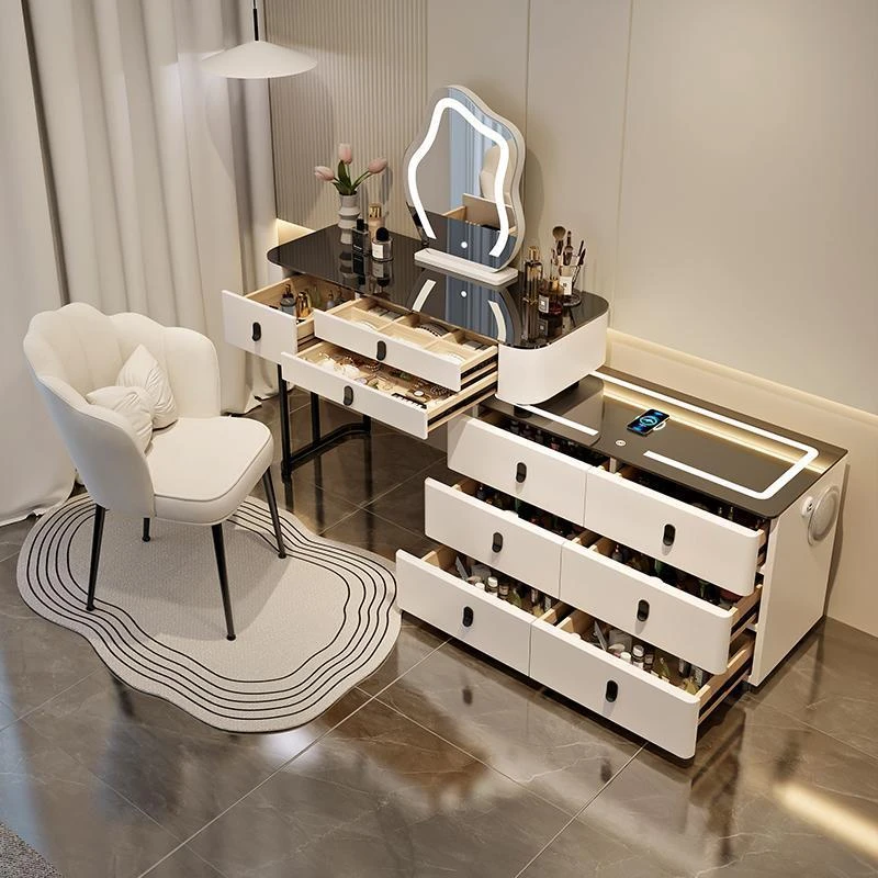 2025新智能实木梳妆台卧室简约现代多功能床尾转角斗柜收纳一体桌
