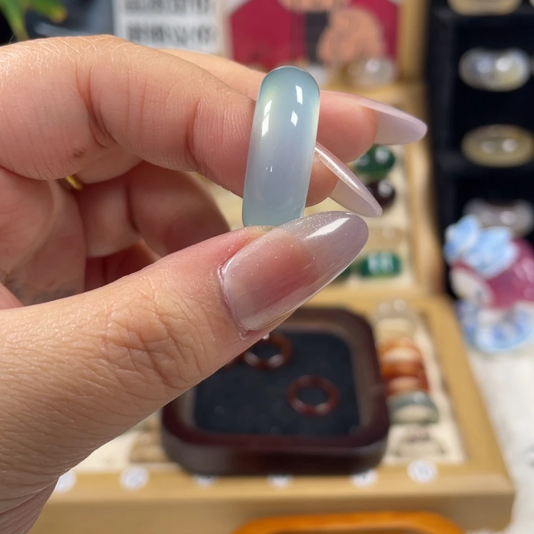富***飞玛瑙/玉髓未镶嵌戒指21蓝冰
