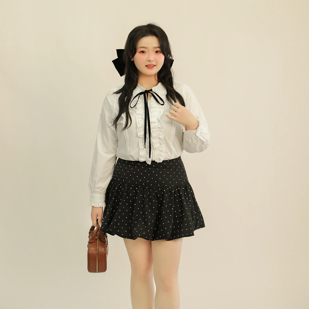 19-清大码百分百显瘦时尚甜美气质可爱法式衬衫/花苞半身裙女0179