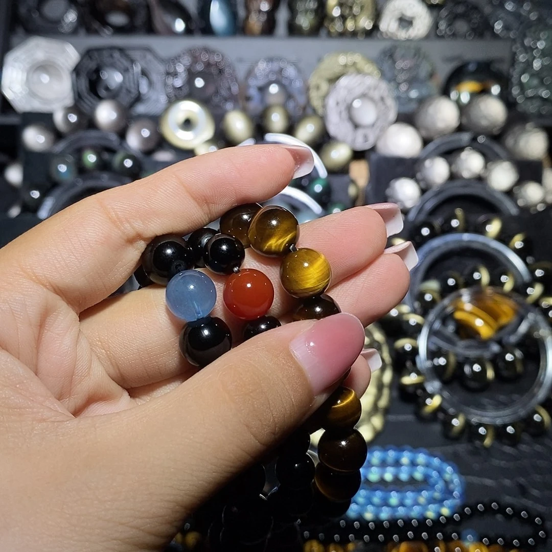 专***康黑曜岩未镶嵌手链