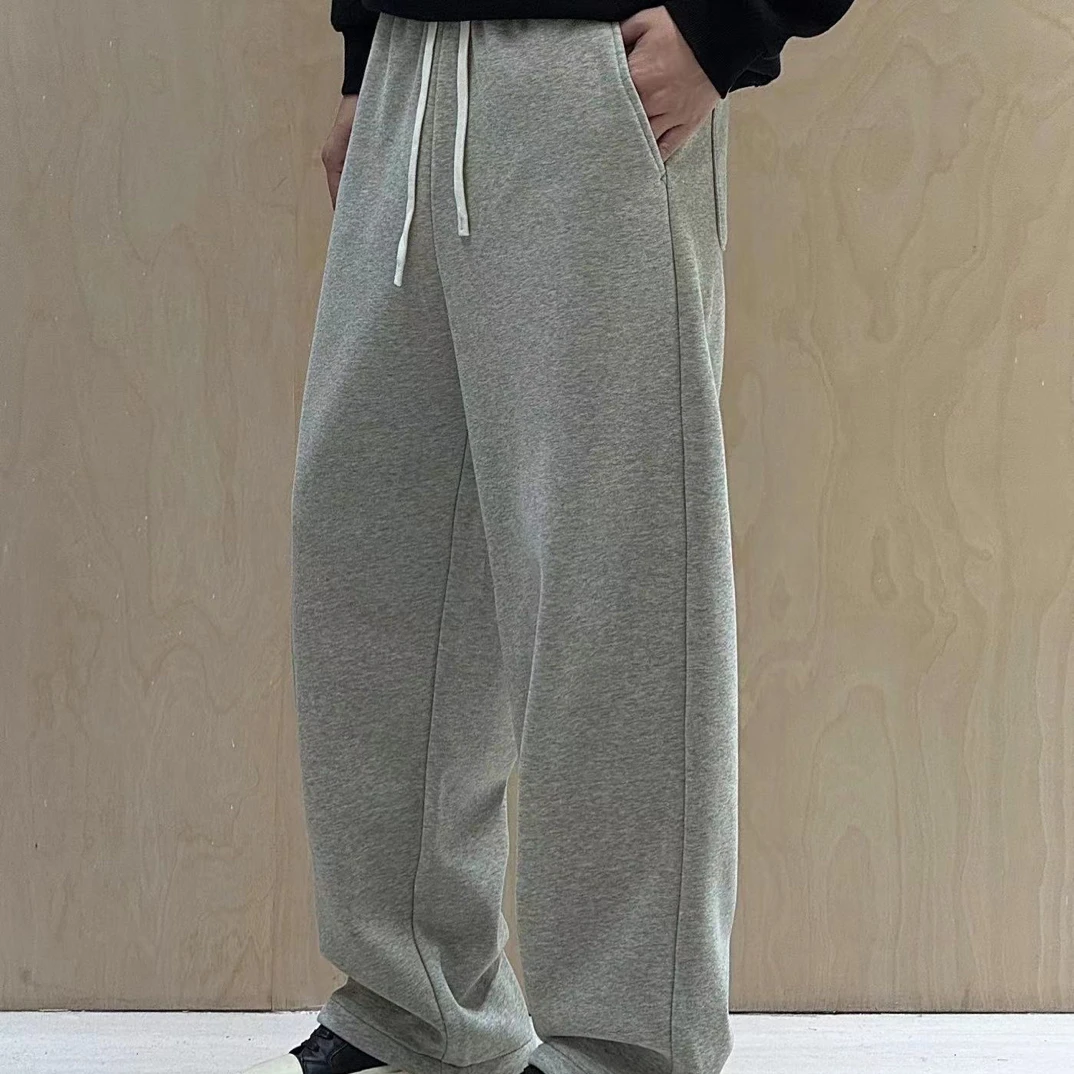 2025冬季新款加绒加厚休闲裤直筒简约百搭宽松卫裤男女款裤子