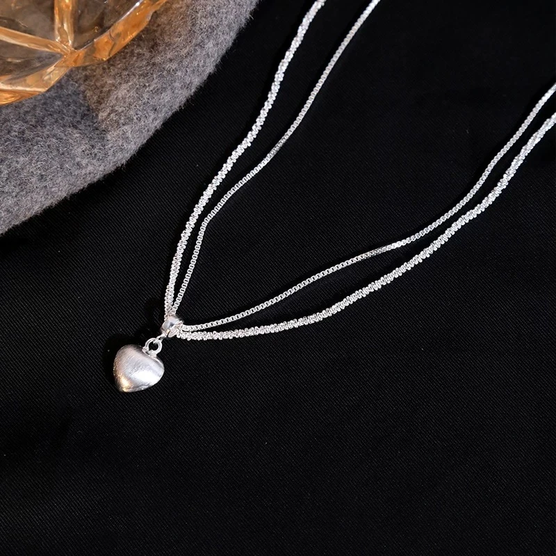 钛钢项链 高级感拉丝爱心吊坠ins双层项链女轻奢优雅时尚气质百搭