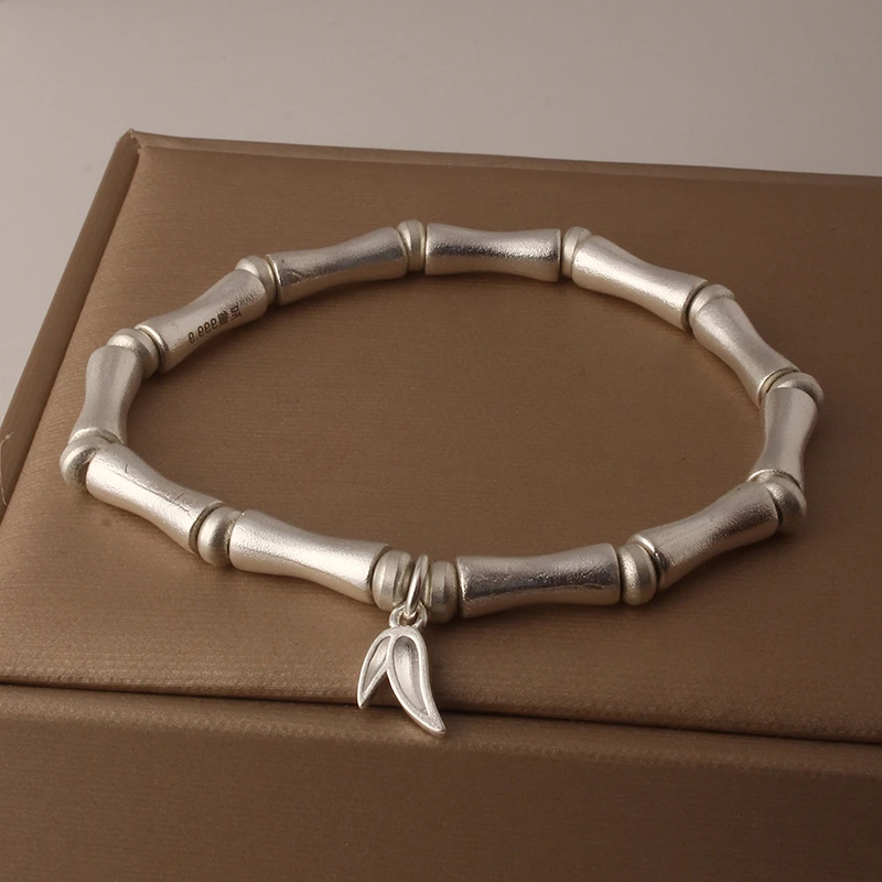 足银手镯 足银999.9可调节竹节手链送女友送闺蜜时尚经典百搭礼物