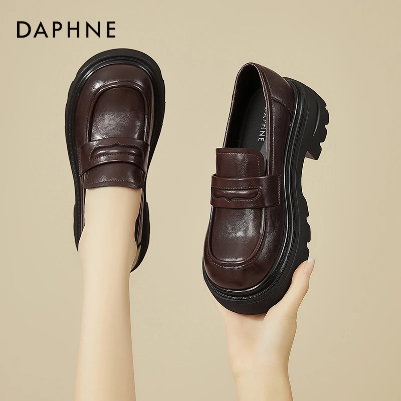 达芙妮厚底乐福鞋女鞋2025年秋季时尚百搭一脚蹬英伦风浅口单鞋子