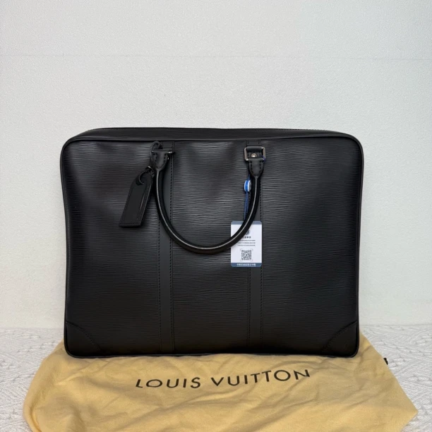 99新 LouisVuitton/路易威登 9907/男士时尚黑色水波纹全皮公文包
