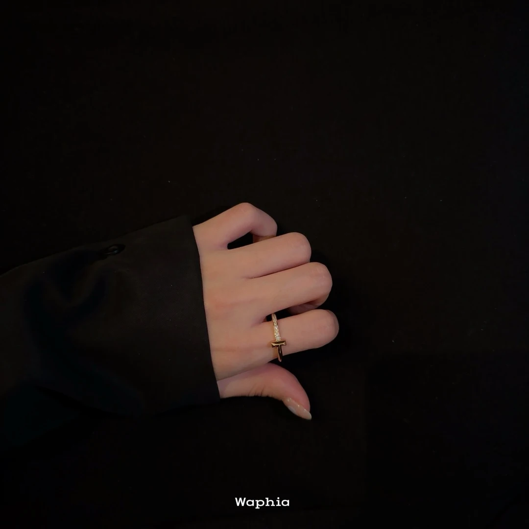 合金合成锆石戒指 Waphia设计师款经典气质【T 1 半镶嵌戒指】TF006