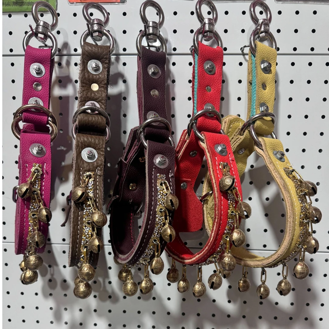 真牛皮大小自动调节，犬专用项圈狗一拉式狗脖子项圈高档细狗脖套