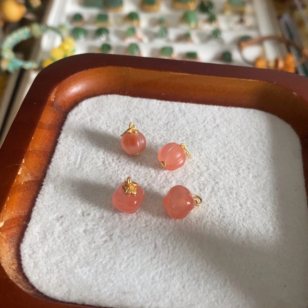 南红玛瑙银S925镶嵌南红冰柿子冰南瓜珠挂件