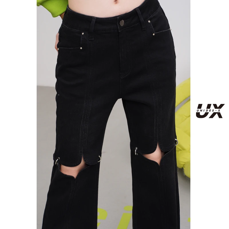 镂空艺术联名牛仔裤UX新款女装高级时尚气质休闲百搭设计