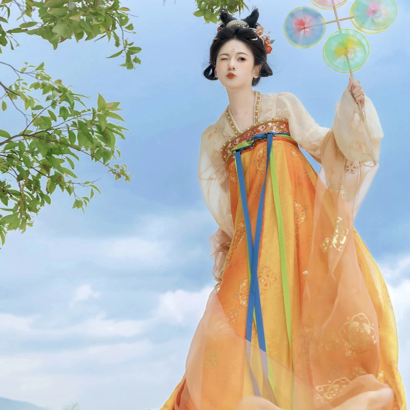 重回汉唐 长安渡 原创唐制齐胸破裙套装国风汉服女款夏款女装