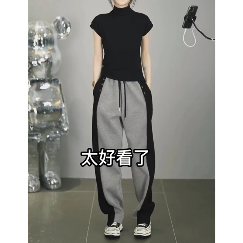 梨形身材高腰显瘦修容休闲裤女春秋大码微胖宽松阔腿裤阴影直筒裤