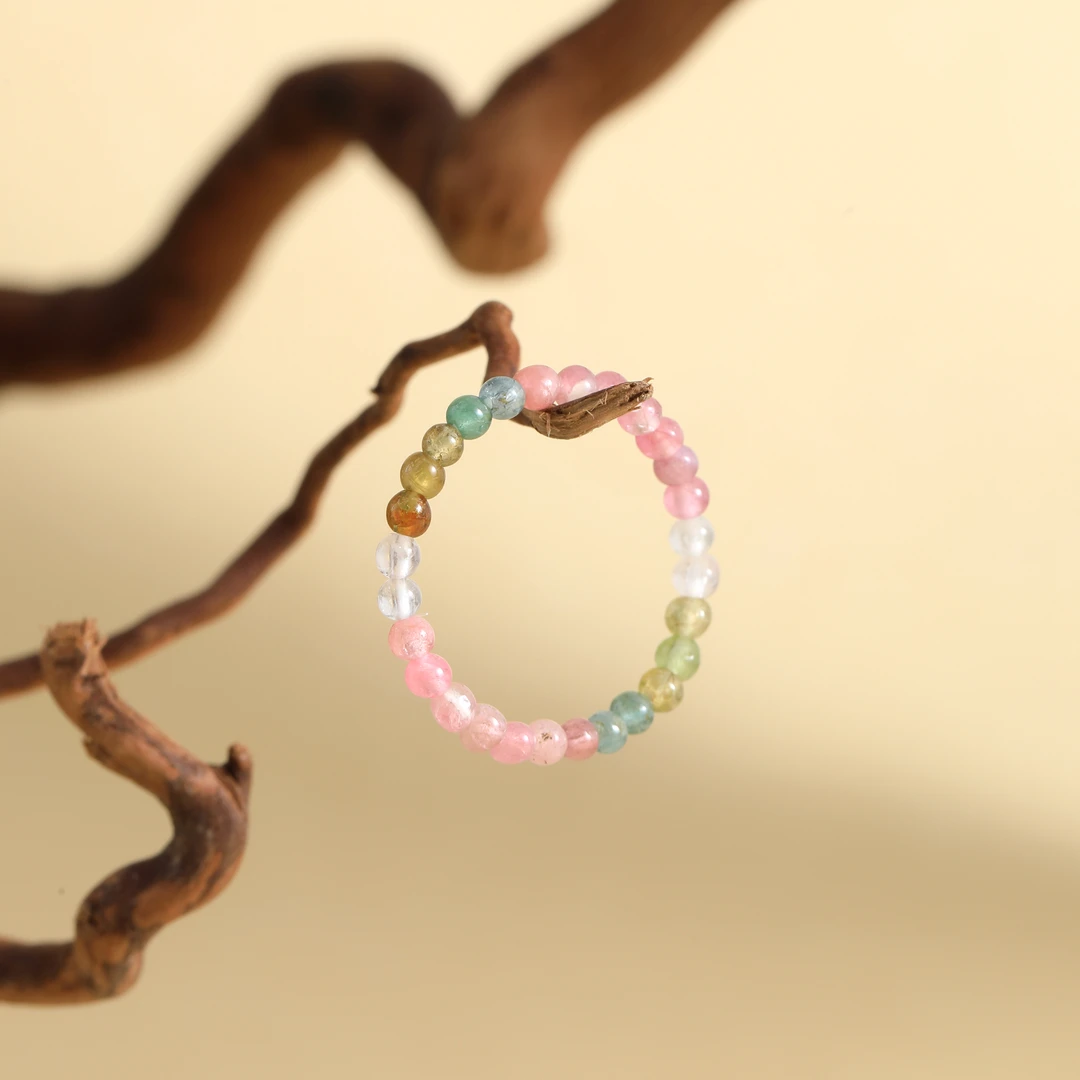 【弥真九华】《必喜》碧玺戒圈戒指弹力绳可调节