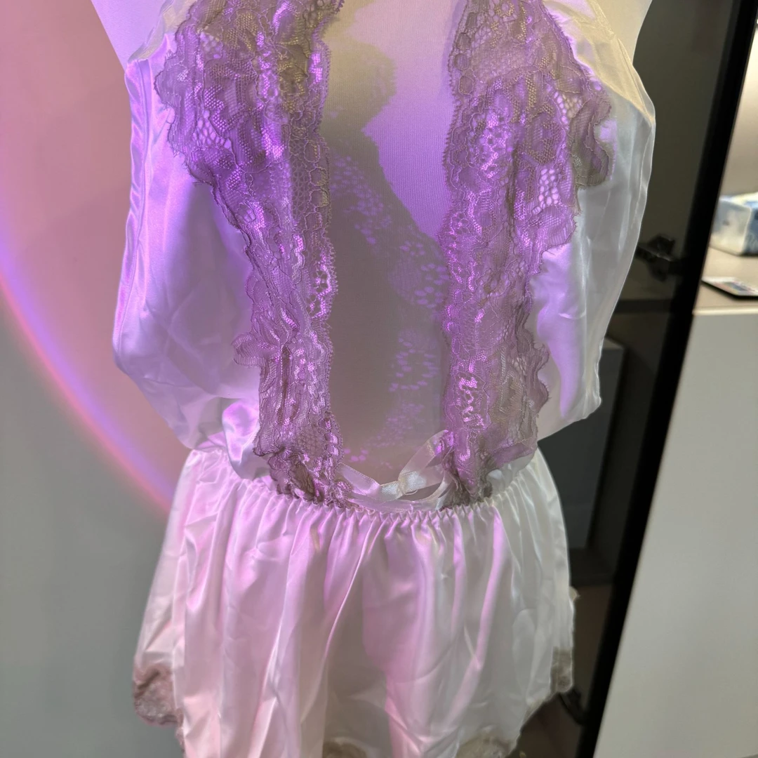 黑白缎面睡衣女性感镂空蕾丝女童女士夏季